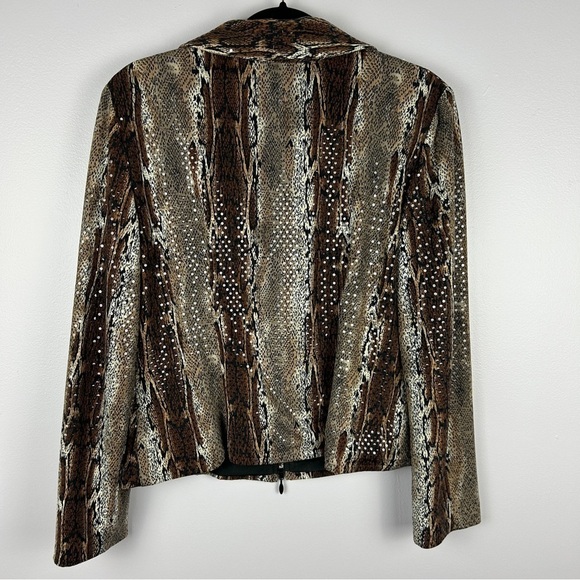 Joseph Ribkoff Brown Sequin Snake Skin Print Full Zip Jacket Size 14 - Picture 12 of 12